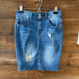 Blue Denim Distressed woman’s Skirt